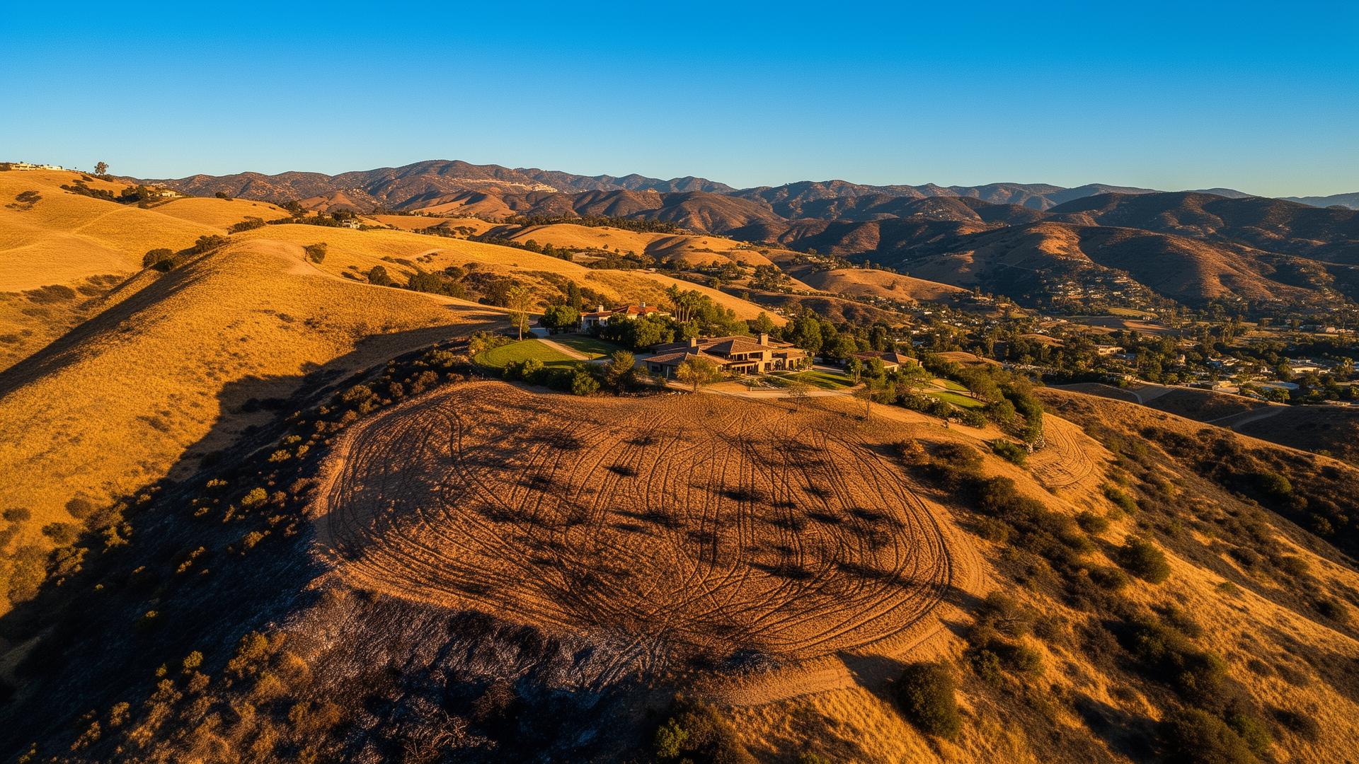 Cleared defensible space on a Southern California hillside property